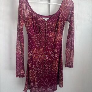 Inspired Hearts Burgundy Floral Scoop-Neck Dress